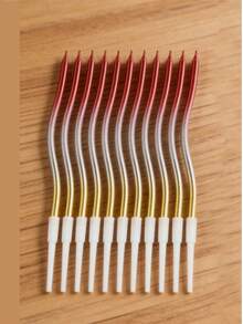 12pcs Tri-Color Curved Candles, Red, Silver, Gold Plated, For Birthday, Anniversary, Party, Cake Decor - View 3