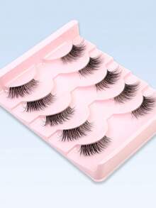 LIMEIKAI 5 Pairs/Set False Eyelashes, Semi-Transparent Lash Root Design, Lengthening Lashes, Natural Makeup Effect, Suitable For Party And Club Use - Pink - View 8