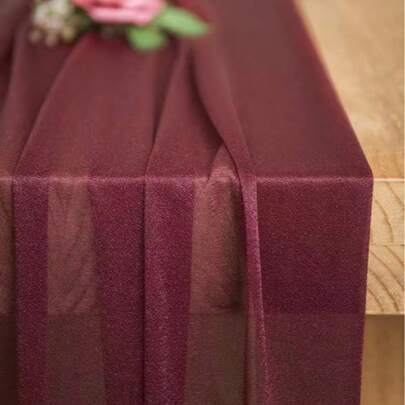 1pc Fluorescent Chiffon Table Runner, Transparent Chiffon Curtain, Suitable For Wedding Decoration, Birthday Party, Bridal Shower Arch Decor