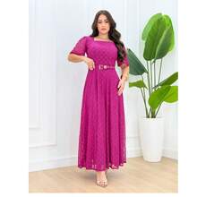 Long Evangelical Fashion Dress, Tulle, Polyamide, Lined, With Belt - 玫紅色 - 查看 3