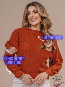 Women's Premium Textured Modal Knit Blouse With Round Neck And Long Sleeves For Winter - Nude - View 2