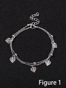 1pc Bohemian Style Girl's Double Layer Hollow Heart Beaded Anklet, Party Jewelry Accessory (Bead Quantity May Vary Slightly From Image) - one-size - View 7