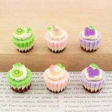 6pcs Mini 3D Fruit Cake, Realistic Fruit Cream Cake Decor, Mini Fruit Cake Series Toy Food, Dollhouse Food Toy, Pretend Play Toy, DIY Decor Accessory - Multicolor - View 4