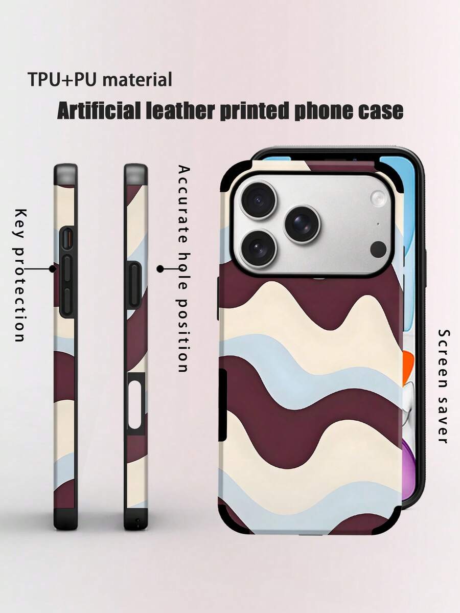 1个波浪纹仿皮软壳手机保护套，防震设计，带扬声器孔，兼容苹果17 Pro Max/16 Pro Max/16 Plus/13 Pro Max/14 Pro Max/13/14/11/12 Pro/11/15 Pro、三星Galaxy S24 Ultra，节日礼物 - 彩色 - 查看 1