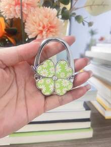 1pc Elegant Four-Leaf Clover White Foldable Handbag Hook - Fashionable Aluminum Alloy Wallet Desktop Hanger With Heart-Shaped Floral Decor, Stylish Metal Bag Stand Suitable For Fashion Accessory Lovers - Multicolor - View 25