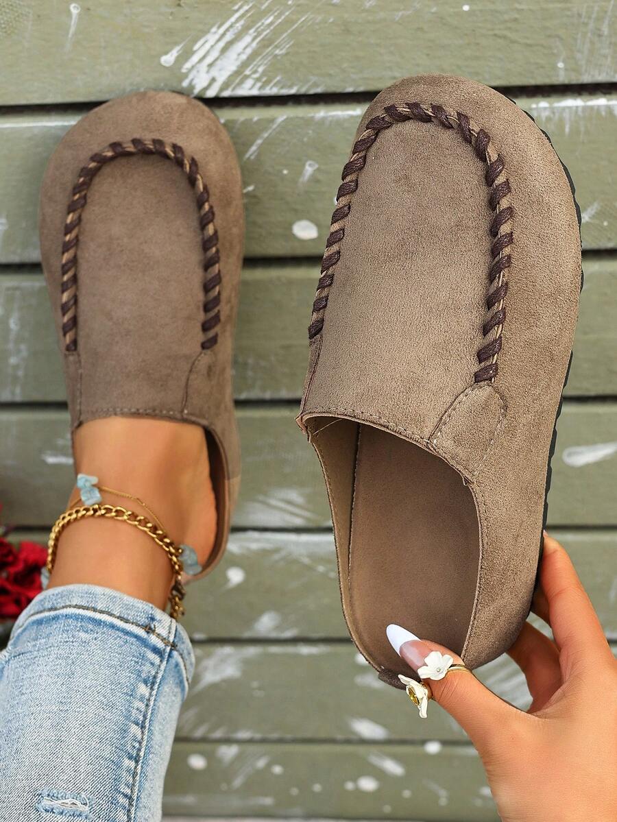 Retro Suede Slip-On Mule Slippers, Casual Loafers For Indoor, Outdoor & Daily Wear - Light Khaki - View 1