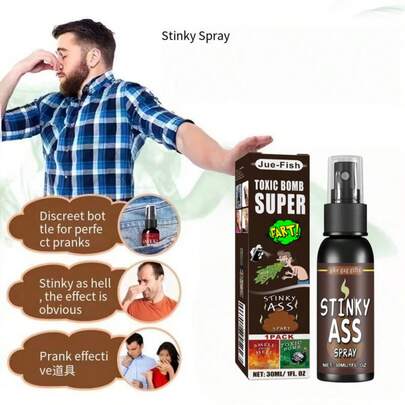 JUE FISH Este spray de flatulencia es un juguete de broma divertido, diseñado especialmente para las travesuras del Día de los Inocentes. Simula la intensa pestilencia de una "bomba del infierno" de heces, logrando un efecto máximo de broma y creando fácilmente un ambiente de broma hilarante para reuniones con amigos y travesuras festivas. (Marrón)