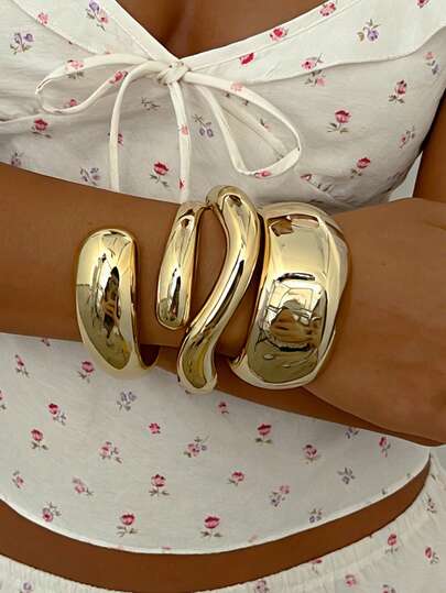 Bộ 3 vòng tay kim loại CCB hình học, lượn sóng, giọt nước bất đối xứng lấy cảm hứng từ đồng xu cổ điển, thiết kế thanh lịch và tinh tế, phù hợp cho các dịp lễ, tiệc tùng, đeo hàng ngày hoặc làm quà tặng.