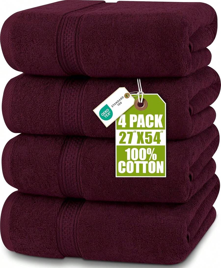 Utopia Towels 4 Pack Premium Bath Towels Set, 27 By 54 Inches, 100% Ring Spun Cotton 600GSM, Lightweight And Highly Absorbent Quick Drying Towels, Perfect For Daily Use - 酒紅色 - 查看 1