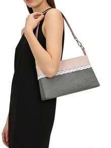 1个粉色蕾丝腋下包，女士单肩包，采用人造革和牛仔布制成，轻便大容量，适合日常通勤、约会、节日等场合，也是理想的生日礼物。 - 彩色 - 查看 6