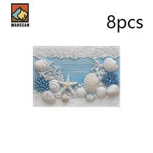 Fresh Ocean Shell Rectangular Placemats, Healing And Romantic With A Coastal Vacation Vibe, Are Available In 1PC, 2Pcs, 4Pcs, 6Pcs, 8Pcs And 300Pcs Packs, Measuring 18*11.81 Inches (45*30 Cm). Made Of 100% Polyester Fabric, They Are Machine-Washable, Hand-Washable Or Dry-Cleanable. - Multicolor - View 18