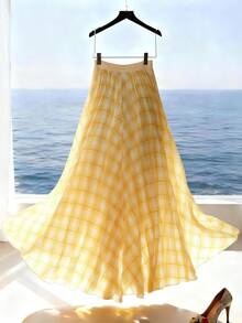 Striped Elegant Cute Backless Pleated Skirt, Suitable For Party Spring - Multicolor - View 3