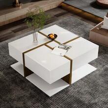 High-Gloss Coffee Table With 4 Drawers, Linear Design And Unique Color Combination, Storage Space Underneath. 78 X 78 X 36 Cm. - White 1 - View 11