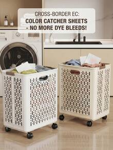 带轮塑料洗衣篮，可折叠，简约镂空设计，卧室/浴室脏衣篮，大容量，移动方便，折叠后易于收纳，提升家居整洁度，搭配多种家居风格，现代简约必备收纳工具 - 彩色 - 查看 7