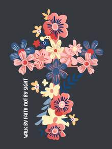 1pc Young Girl Floral Print Casual Loose Comfortable Soft T-Shirt, Suitable For Beach, Vacation, Daily Casual Wear, Summer, Cute - Dark Grey - View 8