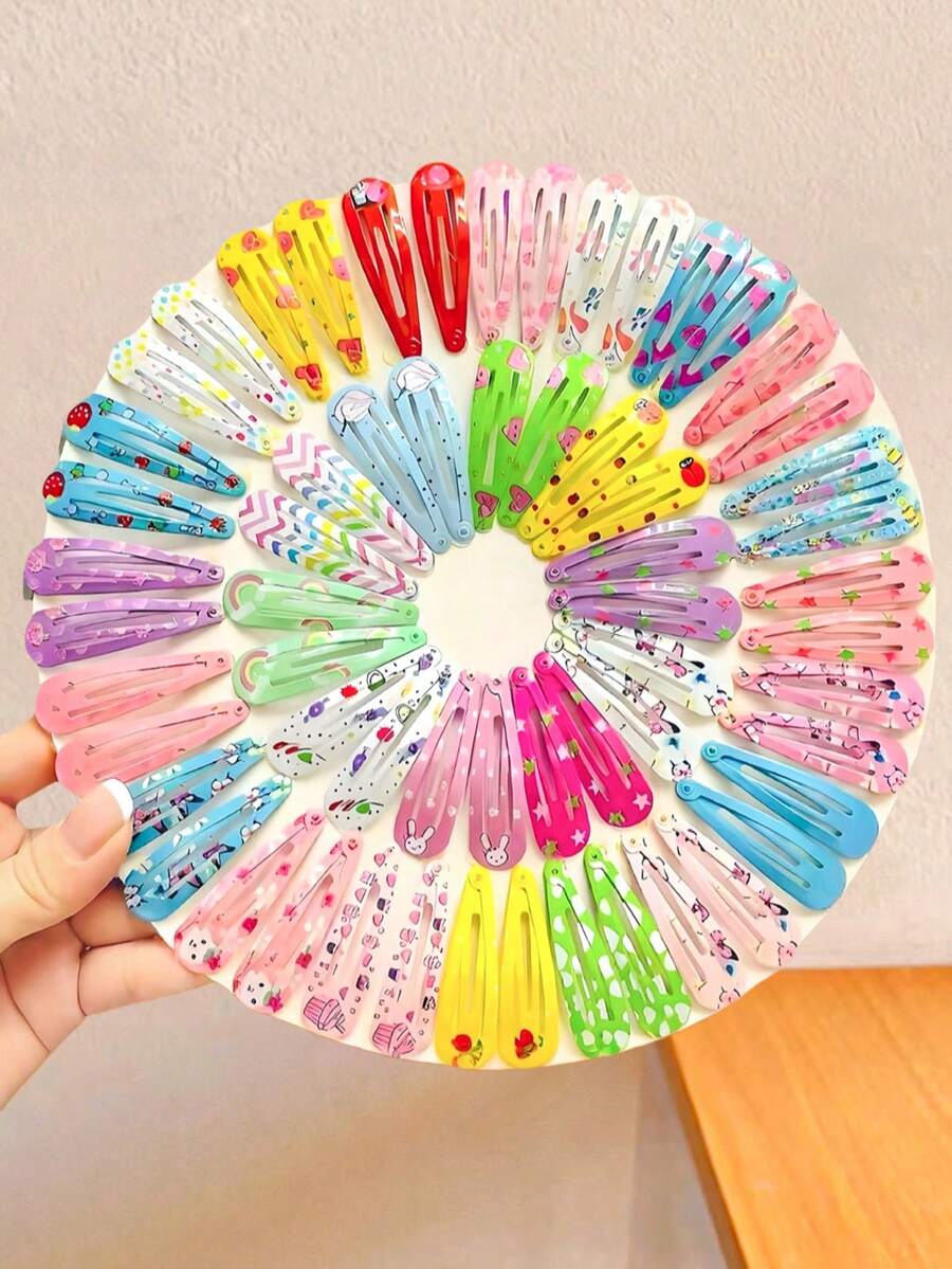 12/24/36pcs/Set Colorful Printed Hair Clips, Bangs Side Clips - Suitable For Girls And Women, Minimalist Design With Eye-Catching Patterns, Easily Add Playful Vibe To Hairstyles, Whether Ponytail Or Side Clip, Essential Daily Hair Accessory,Festival,Party - Multicolor - View 1