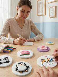 20pcs Wood Pulp Sponge Painting Set, 3D Round Water Expandable Wood Pulp Sponge, Foam Texture Paper, DIY Craft (10pcs Wood Pulp Sponge, 5pcs Dropper, 5pcs Paintbrush) - Sets - View 2