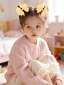 2pcs Yellow Jacquard Ribbon Bow Hair Clips, Crocodile Hair Clips, Fashion Hair Accessories For Girls Children Spring Summer Travel Wedding Theme Party Gifts - Yellow - View 2