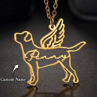 1pc Custom Personalized Name Cute Dog Pendant Necklace, Plated 18k Stainless Steel Animal Custom Jewelry Winged Dog, DIY Commemorative Gift, Simple And Elegant For Daily Wear, Pet Lovers Gift, Angel Dog Charm Necklace, Custom Name Necklace, Mother's Day Gift, Father's Day Gift, Birthday, Anniversary Gift For Her/Him