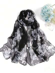 1 pièce Étole/Paréo floral à l'encre, printemps/été, polyvalent pour le trajet, la protection solaire, les vêtements extérieurs, convient pour toutes les saisons, cadeau élégant, indispensable pour les voyages, vacances - Multicolore - Voir 2