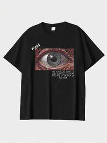 Men's Summer And Autumn Cotton T-Shirt, Featuring An 'Artistic Eye' Print, Suitable For Everyday Wear, Street Style, Holidays, Leisure And Sport - Black - View 4
