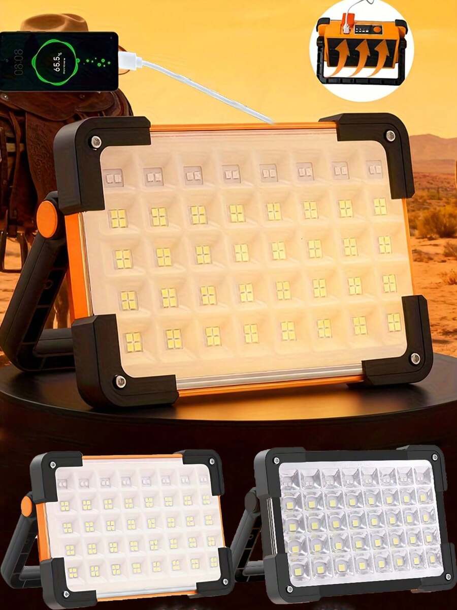 1 Stück 144 LED Außen Solar Lampe, tragbare Solar Arbeitsleuchte mit 3x1200mAh 18650 wiederaufladbaren Batterien, USB/Solar Panel Aufladung, 4 Helligkeitsstufen, Orange/Schwarz/Grau Farboptionen, geeignet für Notfälle, Wandern, Camping, Outdoor, Angeln, Weihnachten, Halloween, Geschenke zum Schulanfang - [128+16]LED-3600mAh - Übersicht 1