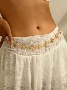 1 Stück europäisch-amerikanischer Sonnenblumen-Taillenkette, bohemischer Urlaubs-Taillengürtel, einfache modische Taillendekoration für Frauen - Gold - Übersicht 5