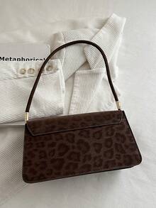 Fashionable Leopard Print Asymmetrical Flap Vintage Minimalist Elegant Shoulder Bag - Coffee Brown - View 9