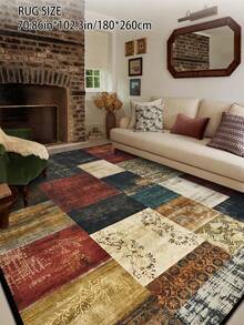 1pc Modern Geometric Area Rug, Washable Patchwork Print Polyester Rectangular Carpet, Easy Care Suitable For Living Room, Hallway, Bedside, Sitting Room, Bedroom, Office, Kitchen, Farmhouse Home Decor - Multicolor - View 6