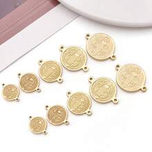 3 mặt dây chuyền hình thánh Benedict bằng thép không gỉ, mặt dây chuyền hình thánh giá hai lỗ, mặt dây chuyền hình thánh giá Kitô giáo để tự làm vòng cổ, móc khóa và trang sức. - Vàng - Xem 3