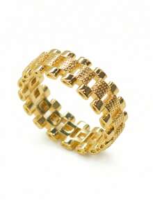 1 pieza Anillo de cadena de reloj chapado en oro de 14k con diseño de corona, regalo del Día de la Madre, regalo de Pascua para niñas - Amarillo Oro - Ver 14