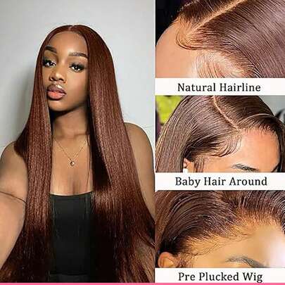 姜橙色长直发 13*4 前蕾丝假发 时尚女士长发 180% 密度 长假发 18-36 英寸 混合发色 橙色/黑色/棕色/酒红色 适合日常生活 节日派对 预先熨烫 预先修剪 预先拉直