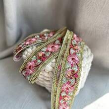 1/5碼紗染刺繡蕾絲附縫製亮片，適用於衣領、包包、裝飾、托特包、鑰匙圈、娃娃衣服、家居裝飾、DIY及初學者縫製 - 多色 - 查看 9