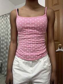 Women Y2K Spaghetti Strap Cami Top Polka Dots Sleeveless Backless Fitted Camisole Aesthetic Going Out Tops Summer Cute Girl's Outfit Casual Daily Wear - 粉色 - 查看 2