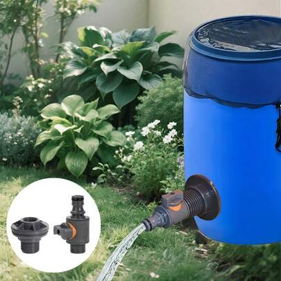 PVC Adapter With Valve, Water Tank Adapter With Valve, Quick Install Rain Water Collection Connector Kit, 1/2" External Thread Connector, Compatible With EU/US Standard Hoses For Irrigation/Storage Tanks, Bucket Taps, Rain Barrel Taps, Water Tank Taps, Garden Hoses, Container Accessories, Hose Fittings
