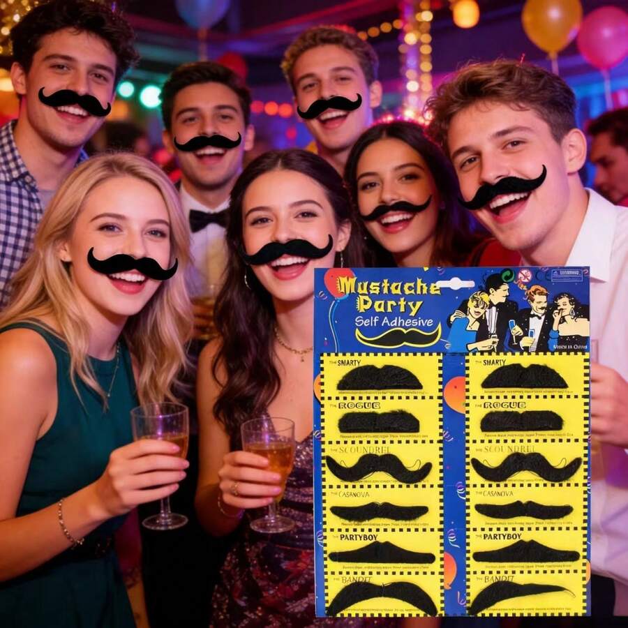 12pcs Black Fake Mustache, Photography Props And Party Supplies - Multicolor - View 1