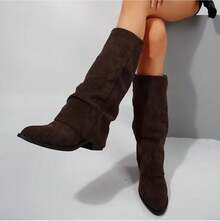 Suede Knee-High Boots For Autumn/Winter, French Style With Chunky Heel And Pointed Toe. Ref 9002 - 咖啡棕 - 查看 7