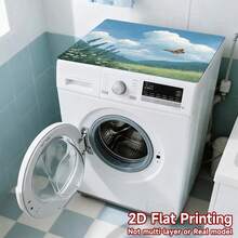 1 pieza Cubierta antipolvo para lavadora, base de goma suave, alfombrilla de drenaje de tierra de diatomeas de secado rápido, almohadilla protectora multifuncional adecuada para lavadora, secadora, refrigerador y encimera de cafetera, decoración moderna para lavandería y cocina del hogar - Celeste - Ver 6