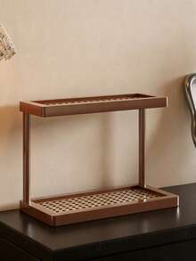 1pc Vintage High-End Cosmetic Storage Rack, Desktop Vanity Perfume Skincare Organizer, Lipstick Jewelry Entryway Shelf, Small Desktop Cup Tea Holder, Dorm Kitchen Storage Rack - Brown - View 11