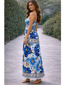July Strapless Tropical Dress In Various Prints, 2025 Collection - 藍色花朵 - 查看 3