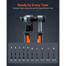 Rivet Nut Tool Kit, 9-Inch Ratchet Rivnut Tool Kit, With 10 Mandrels And 100 Nuts, Metric And SAE Size M5, M6, M8, M10, M12, 8-32, 10-24, 1/4-20, 5/16-18, 3/8-16 UNC, With A Rugged Carrying Case - Tay cầm kép kiểu bánh cóc 9 inch - Xem 2