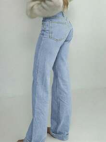 Women's Mid-Rise Loose Wide-Leg Jeans, Y2K Style Casual Loose Solid Color Jeans, Suitable For Street And Daily Wear Spring - Light Wash - View 7