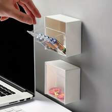 2 Pieces Of Bathroom Flip-Top Adhesive Wall-Mounted Storage Boxes, No-Drill Plastic Bathroom Organizer Boxes, Suitable For Cotton Swabs, Cotton Pads, Oral Care Products, Lipstick Storage Boxes. Space-Saving, Quick To Install. Can Be Used As A Birthday Gift, Christmas Gift, Or Valentine's Day Gift - White 2pcs - View 11