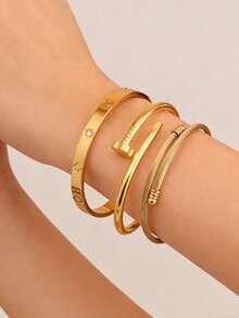 Bộ 1/3 chiếc nhẫn nữ đính đá Zirconia hoa chất lượng cao bằng thép không gỉ, bộ trang sức phù hợp để đeo hàng ngày - Bộ vòng tay lụa cuộn 3 món - Xem 5