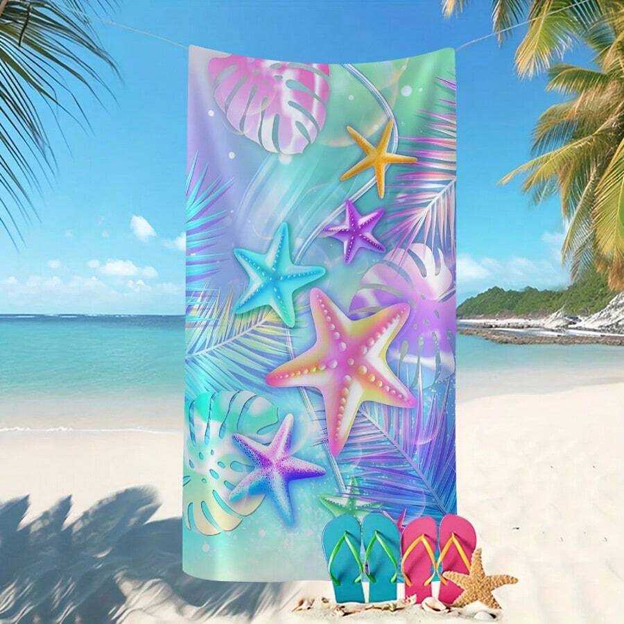 1 buah Handuk Pantai Mikrofiber Ekstra Besar & Ekstra Lembut, Cepat Kering, Tahan Pasir, Ringan, Desain Bintang Laut Berwarna-warni, Sangat Menyerap. Ideal Untuk Pantai, Kolam Renang, Berkemah, dan Perjalanan. - MultiWarna - View 1