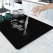 1pc Butterfly & Tea Smoke Pattern Multi-Purpose Absorbent Mat, Polyester Tabletop Protective Pad, Suitable For Kitchen, Dining Table Decor, Dish Drying, Washing Machine, Coffee Maker, Bathroom Vanity, Kitchen Accessories, Party Supplies - Minimalist Black and White Coffee Cup - View 4