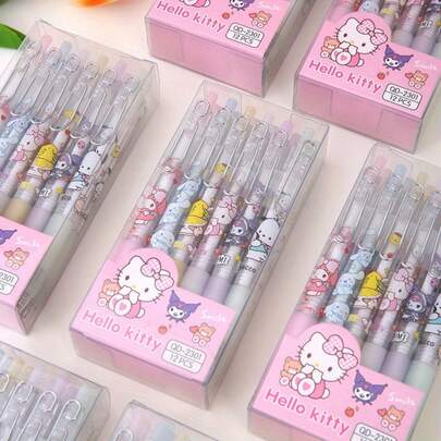  [SANRIO-seriens bästsäljare] 12 st. slumpmässiga My Melody SANRIO kreativa tecknade söta familjekulspetspennor i metall, 0,5 mm svart bläckpenna, brevpapper för flickor och studenter