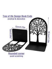 1 par de sujetadores de libros de metal con diseño de árbol de la vida, negros, para escritorio de oficina y hogar, regalo para amantes de los libros, estantería de escritorio de hierro - Multicolor - Ver 5