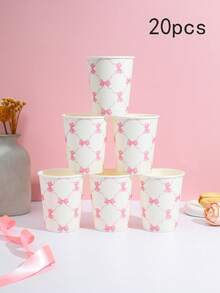 Bộ 10/20/50 bát giấy dung tích 9 ounce - Màu hồng và trắng, có nơ buộc - Cốc uống dùng một lần - Cốc tiệc có nơ đẹp mắt - Thích hợp đựng nước ép và cà phê - Đồ dùng gia đình cho tiệc tùng - Nhiều màu - Xem 12
