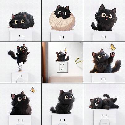 8 Pieces/Set Cute Cat Switch Stickers,Lovely Kitten Wall Decor For Bedroom,Living Room,Self-Adhesive Wall Stickers